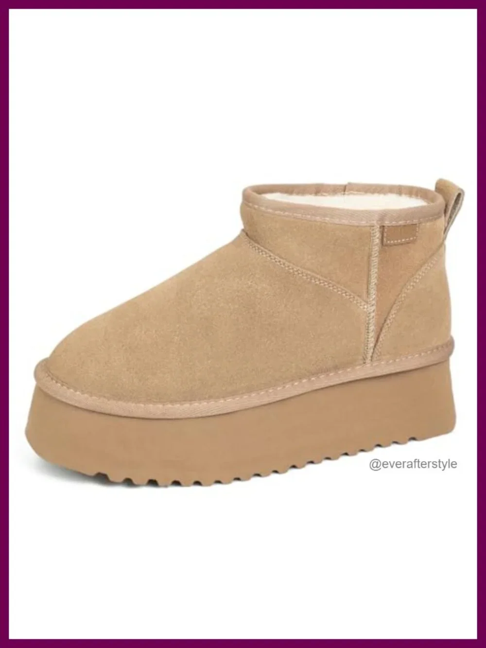 Women's Suede Platform Ankle Snow Boots with Faux Fur Lining Slip-On